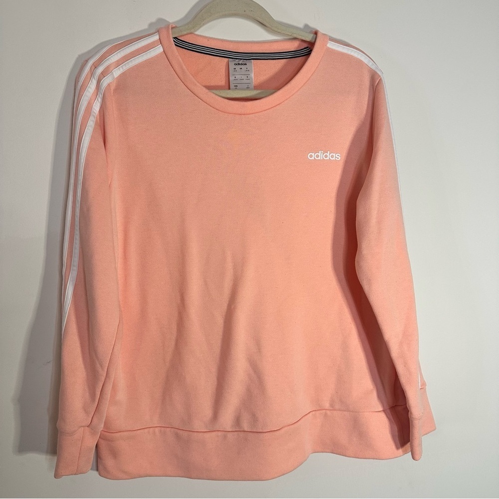 Adidas Climalite Pink Long Sleeve Sweatshirt Women’s Large 3Stripes Crewneck